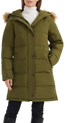 Orolay Manteau en Duvet Isolé pour Femme Veste Matelassée à Capuche D'hiver en Fausse Fourrure Armée Verte L