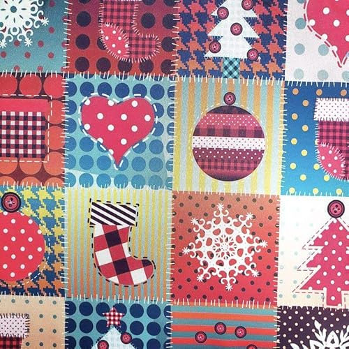 Maison Charlô | Set mit 4 Servietten aus 100 % Polyester, kariert, Weihnachts-Patchwork, 40,6 x 40,6 cm, wiederverwendbare Servietten, Esstischdekoration, Servietten, Tuch waschbar, Rot
