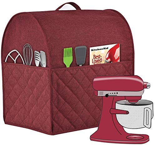 Stand Mixer Dust-proof Cover for KitchenAid Mixer，Multi Pockets for Various Kitchen Appliance Accessories，Water-resistant，Easy Cleaning (Wine red, Fit for Bowl Lift 5-8 Quart)