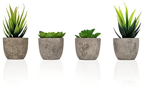 Nala 4er Set Künstliche Pflanzen Sukkulenten, Beton Optik, 6cm x 7cm-14cm, Grün 1, Schreibtisch Deko, Badezimmer, Kunstblumen Wie Echt, Balkon, Kunstpflanzen, Wohnzimmer
