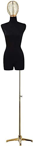 DSDD Weibliche Form Schaufensterpuppe Körper Torso, mit goldenem Kopf und Stativ, höhenverstellbarer Oberkörper Schaufensterpuppe für Brautkleider, Schneiderpuppe