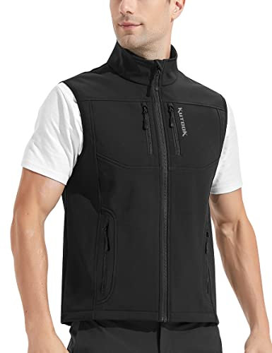 KUTOOK Gilet Uomo Antivento Fodera di Pile Smanicato in Softshell Giacca senza maniche Invernale per Escursionismo, viaggi, corsa e golf e Vita Quotidiana(Nero,L)