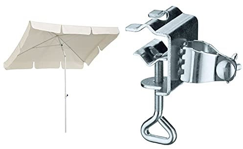 Schneider Sonnenschirm Ibiza, natur, 180x120 cm rechteckig, Gestell Stahl, Bespannung Polyester, 2.6 kg & Tischklammer für Sonnenschirme