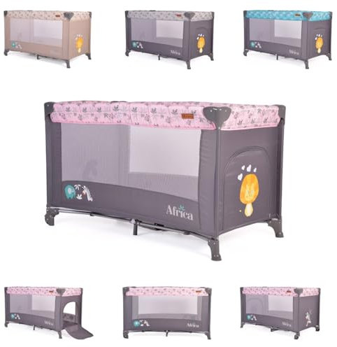 Cangaroo Reisebett Africa Laufstall Seiteneingang Matratze Sichtfenster Tasche, Farbe:rosa