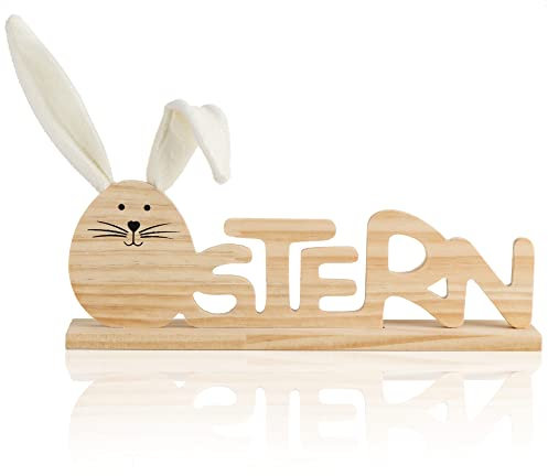 com-four® Deko Aufsteller für Ostern - Schriftzug mit niedlichen Hasenkopf als O - Osterdeko zum Hinstellen - Osterdekoration aus Holz