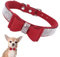 Hundehalsband Kleine Hunde Mit Fliege, Schleife Halsband Welpe Mit Strass Perlen Glitzer Kristall Steine MäDchen Halsband Katze HüNdin Strasssteinen,Rot XS