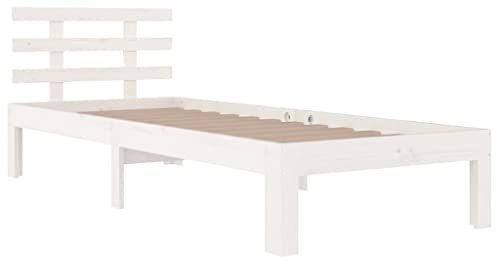 vidaXL Massivholzbett Kopfteil Einzelbett Bettgestell Lattenrost Bett Holzbett Bettrahmen Schlafzimmerbett Schlafzimmermöbel Weiß 100x200cm