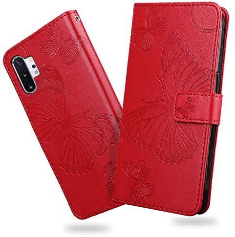 DENDICO Hülle für Galaxy Note 10 Plus/Galaxy Note 10 Plus 5G, PU Leder Magnetverschluss Flip Handyhülle Schutzhülle mit Standfunktion und Kartenfach für Samsung Galaxy Note 10 Plus, Rot