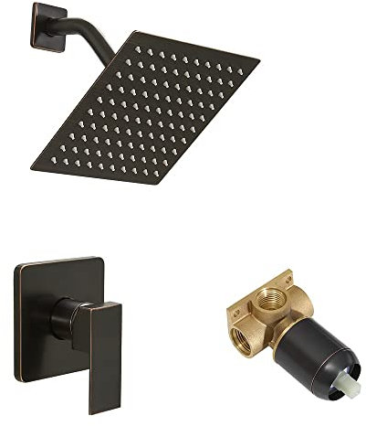 Heable Duscharmatur Set Öl Rubbed Bronze, Badezimmer Regendusche System mit Edelstahl Regendusche Kopf, Einzelfunktion Duschverkleidung Kit mit rauem Ventil