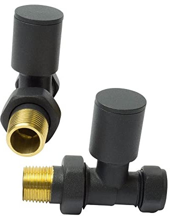 Anthracite Straight Radiator Valves Round Modern Radiator Valves Pair of 15mm x 1/2 Set of 2 for Heated Towel Rails & Central Heating Radiators Anthracite Radiator Valve Set
