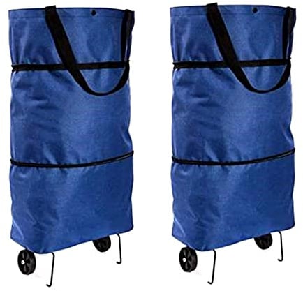 2X 2in1 Einkaufstasche und Einkaufsroller Blau Klappbar Einkaufstrolley Shopping Trolley Tragetasche Einkaufswagen