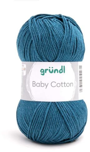 Gründl Baby Cotton, Babywolle, Baumwollgemisch,50 g/140m LL/NS 3-4,Wolle,Strick- und Häkelgarn, (13 petrol)
