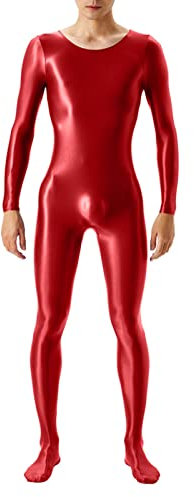 Herren Einteiler Bodysuit Glänzende Langarm Body Wetlook Metallic Einteiler Lack Leder Overall Ganzkörperanzug Langarm Jumpsuit Overall Tanztrikot Ballettanzug Turnanzug Ballettanzug