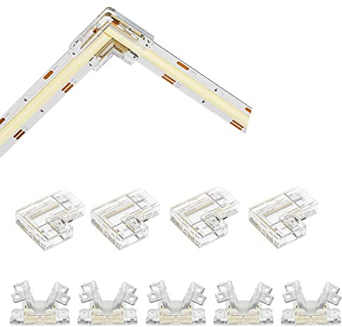 ENQIMAOYI COB-LED-Streifen-Verbinder, 3-polig, 8 mm, transparent, lückenlos, L-förmige Anschlüsse, 5 Stück 3-polige Streifen zu Streifen für PWM FCOB LED-Lichtstreifen