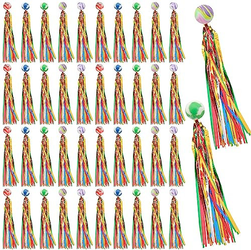 HIQE-FL 40 Stück Springball mit Farbige Bänder,Bunte Flummis,Flummies für Kinder,Gummiball Spielzeug,Geburtstagsfeier Tasche Füllstoffe,Mitbringsel Gummibälle Springball,Mitgebsel Gastgeschenk Zum