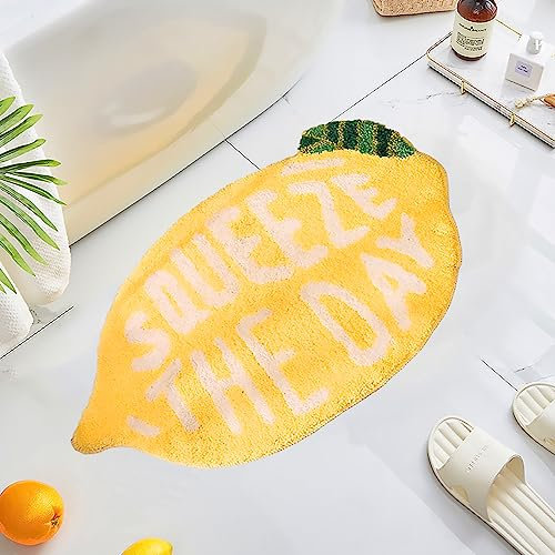 Gelber Badezimmerteppich, weich, saugfähig, Mikrofaser, 78,9 x 48,3 cm, rutschfest, zotteliger Badteppich, maschinenwaschbar, Badematten für Badezimmerboden, Badewanne und Dusche