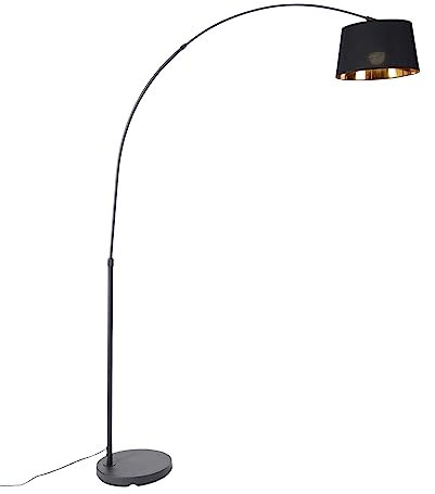 Qazqa - Modern Smarte Bogenlampe schwarz mit Gold I Messing inkl. Wifi A60 - Arc Basic Dimmer I Dimmbar I Wohnzimmer I Schlafzimmer - Stahl Länglich - LED geeignet E27