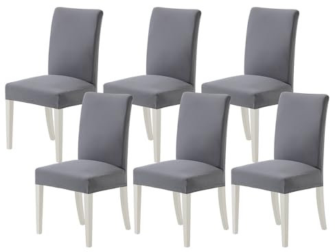 MIULEE Stuhlhussen 6er Set Stretch Abnehmbare Esszimmerstühle Waschbarer Dauerhaft Moderne Hussen Pflegeleichte für Küche Wohnzimmer Restaurant Bankett Familie Party,Hellgrau