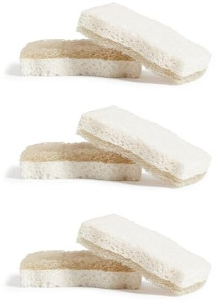 Grove Co. Sponges, Natural Coconut Scrubber Kitchen Sponge, Dual-Sided, Non-Scratch, Super Absorbent Plant-Based Cellulose with Coconut Husk Scourer, Household Cleaning Essentials, 6 Pack