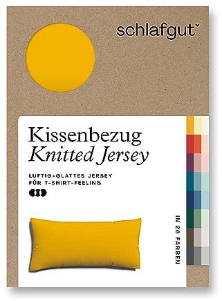 schlafgut Knitted Jersey Kissenbezug 40 x 80 cm Yellow Deep Uni weicher Premium Kopfkissenbezug einzeln, faltenfrei mit Elasthan