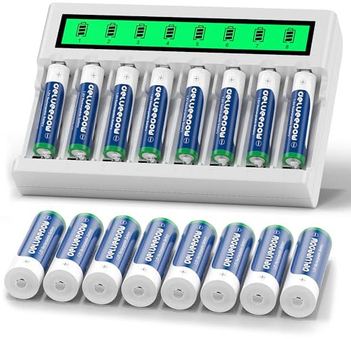 Delyeepow Pile Rechargeable 8PCS AA 3300mAh et 8PCS AAA 1100mAh 1,2V NIMH et Chargeur,Chargeur Piles Rechargeables AA et AAA avec Indicateur LCD Intelligent