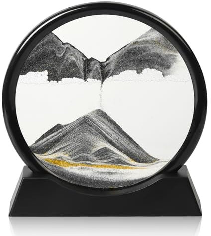 Peinture de Sable Fluide, Images de Sable Rotatives 3D Dynamiques, Sablier Decoratif Cadre Sable Mouvant, Cadre Sablier Decoratif avec Régulateur, pour le Bureau Maison Décoration (Noir, 7)
