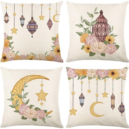 Eid Mubarak Pillowcase Dekor 4pcs/Set Ramadan Mubarak Kissenbezüge Muslim Kissen Cover Geschenke Sofa Kissen Dekorationen