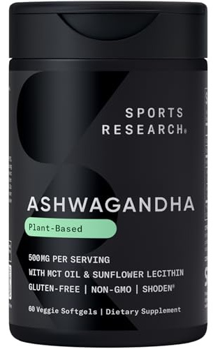 Sports Research® Ashwagandha Softgels with Coconut MCT Oil - Natural Adaptogen Made with Shoden® Ashwa for Relaxation, Calm & Sleep Support - Gluten Free & Vegan Friendly - 60 Count