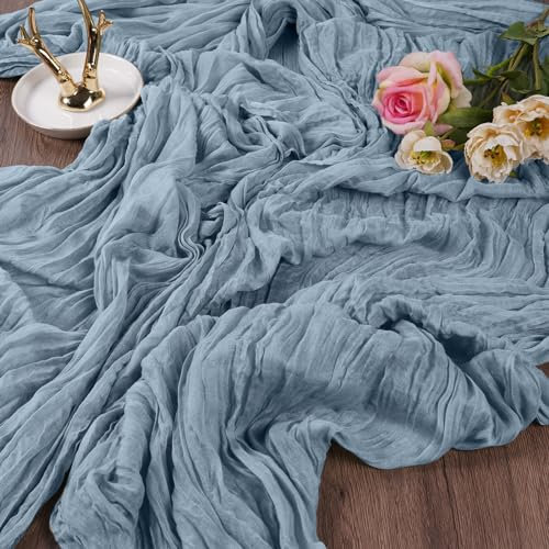 AUAUY Seihtuch Tischläufer, 2 Stück Grau-blau Käsetuch Tischläufer, Boho Gaze Käsetuch Tischläufer Rustikaler Durchsichtiger Läufer, Tischdecke für Boho Hochzeit Dekoration Geburtstagsparty 90x300 cm