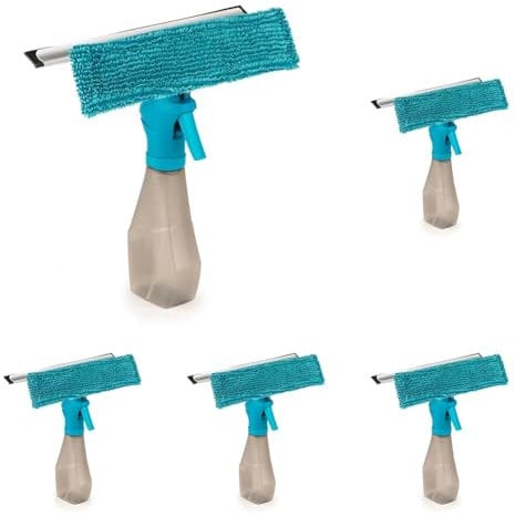 Beldray LA024275TQ Window Squeegee – Machine Washable Microfibre Pad & Scraper Wiper For Mirrors/Tiles/Shower Screens/Glass Cleaning, 200 ml Spray Bottle, Window Washing, Multipurpose Cleaner Kit