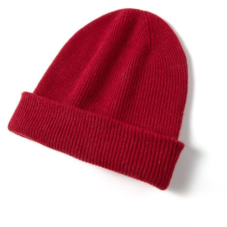 Tinncana 100% Kaschmir Beanie für Frauen und Männer, doppellagige Wintermütze Beanie Hat (DE/NL/SE/PL, Alphanumerisch, Einheitsgröße, Rot)
