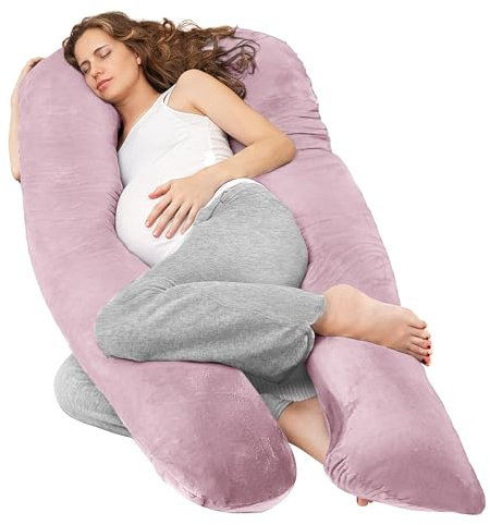 Nuliie Schwangerschaftskissen & Seitenschläferkissen U-Form mit waschbarem Bezug, Super-bequemes Komfortkissen zur Unterstützung von Rücken, Hüften und Beinen für Schwangere (Mauve Pink)