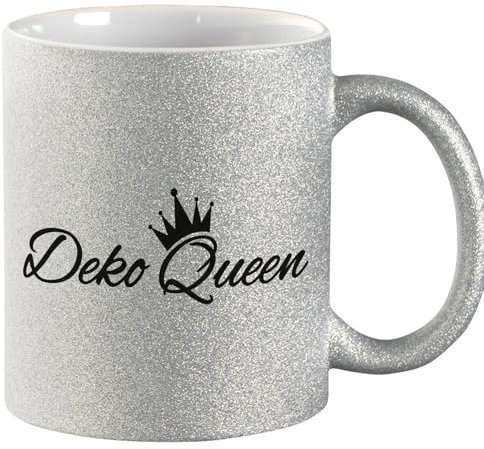 Huuraa Glitzer Tasse Deko Queen Krone Geschenk 330ml Silber Deko Queen Präsent