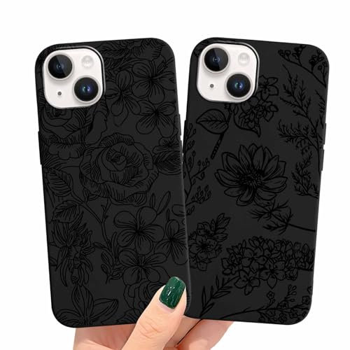ZhuoFan 2 Pack Case for Apple iPhone 14 6,1,Flower With Print Girls Women Shockproof Protective Soft TPU Cover Design Aesthetic Funny Pattern Matte Cases,3