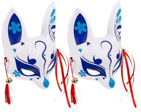 Theaque Japanische Fuchs-Halbmaske mit Sakura, traditionelle japanische Fuchsmaske, Kitsunes, Halbgesicht, Tierfuchs, Cosplay, Katzenmasken, Party, Kostüm, Maske für Frauen, Maskenball, Party