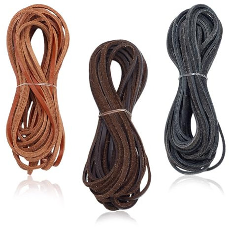 Cordon Plat en Cuir Véritable arricraft de 15 m (16.4 Yards) 3 Couleur 3mm de Large Bandes de Cuir Cordon de Serrage 2mm D'Épaisseur Tresse Ficelle Dentelle pour Bracelets Fabrication de Bijoux