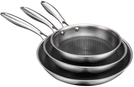 3Pcs Hybrid Nonstick Frying Pan - 8, 10, 12 Tri-Ply Stainless Steel Frying Pan Set, Professional Frying Pans with Stay-Cool Handle, Dishwasher and Oven Safe, Compatible with All Cooktops