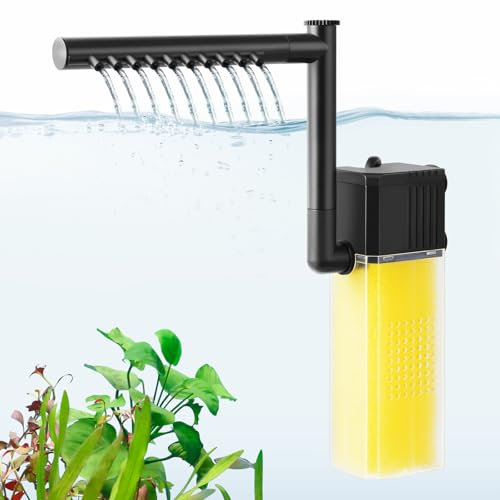 FEDOUR 10W 20W Filtre Immersible pour Aquarium, Filtre Interne de Bassin à Poissons Silencieux avec Barre de Pulvérisation, Puissant Filtre pour Aquarium de 15-300L(10W pour 15 – 120 litres)