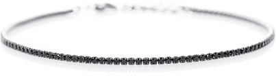 Lucoro - Tennisarmband, Sterlingsilber, 925, Zirkonia, Schwarz, Länge verstellbar, 16-19cm, unisex, minimalistischer Schmuck, sehr feines armband, 1,8mm Stärke