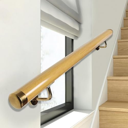X&Z-XAOY PVC-Treppenhandläufe 50cm-600cm Wandmontiertes Geländer Mit Edelstahlhalterung Rutschsicherer Treppenhandlauf(Gold Bracket,80cm/2.6ft)