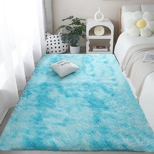 CUIMEI Teppich Waschbar in Waschmaschine 140 x 370 cm, Hochflor, Anti-Rutsch-Rückseite, Waschbar, in Vielen Farben & Größen, für Bettvorleger Kuscheliger Kurzflor Teppich, hellblau