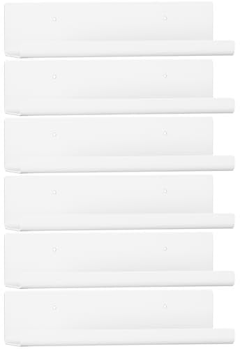 WELDUN Schweberegale, 6er Set Wandregal Bilderleiste Display, Dekorative Wandregale für Wohnzimmer, Schlafzimmer, Badezimmer, Küche, Home Office, Waschküche, Kunststoff, Weiß