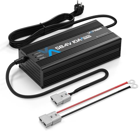 VATRER POWER 58.4V 10A Caricabatterie LiFePO4 AC-DC Funzioni di Protezione Multiple per Batterie al Litio Ferro Fosfato / LiFePO4 da 51.2V 48V, Ventola di Raffreddamento Integrata