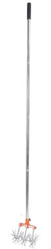 Rotarys Cultivator Garden Rotarys Tiller, Manual Rotarys Crumbler Soil Cultivator Tool Stainless Steel Teeth Adjustable Handle Garden Hand Tiller for Soil Mixing or Reseeding Grass