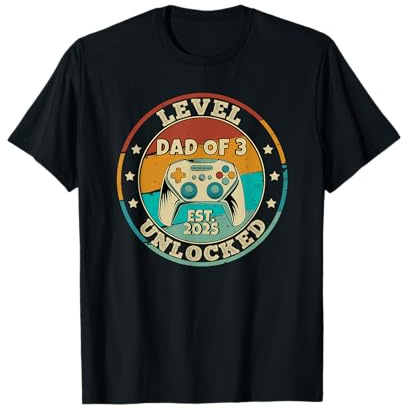 Funny Dad Of 3 Three Kids Level Unlocked Gamer Father's Day T-Shirt