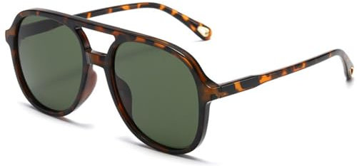 OSAGAMA Vintage Polarisierte Sonnenbrille Pilot Brille Oversized Sunglasses für Damen Herren (Leopard Grün)