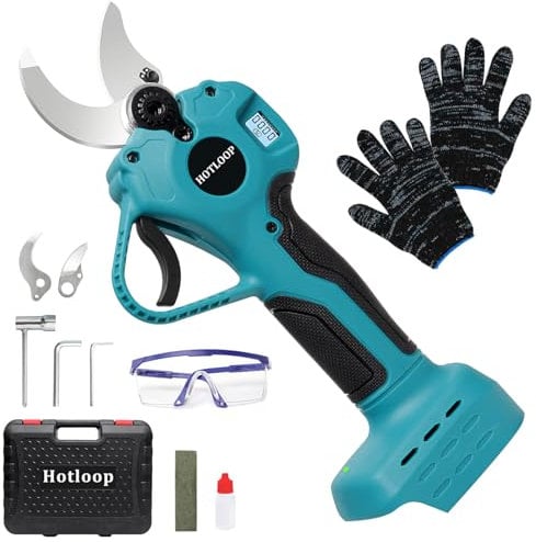 Batterie Sécateur professionnel électrique pour Makita,Gardena Batterie Sécateur Max 30mm de diamètre de coupe avec 2 lames de rechange SK5,Affichage LCD (Sans batterie) (Blu)