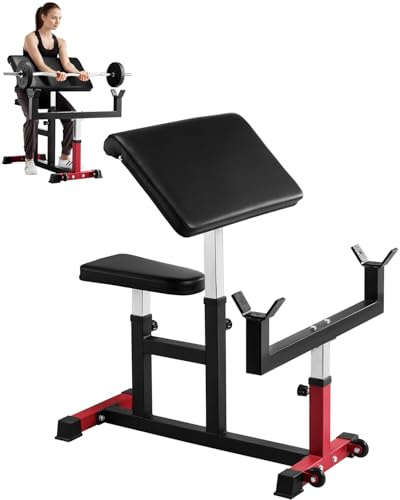 VEVOR Preacher Curl Bench, Strength Training Biceps Machine, Max load 440 LBS Home Gym Equipment, Seated Arm Isolated Barbell Dumbbell Bicep Station, Adjustable Weight Benches for Home Gym