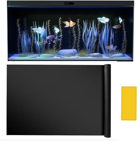 NEWHE Selbstklebende Aquarium Hintergrundfolie Schwarz 30x200cm | PET- Aquarium Rückwand mit Glatte Oberfläche | Zuschneidbare Aquarium Rückwandfolie | Aquarium Folie Rückwand Keine Verblassung