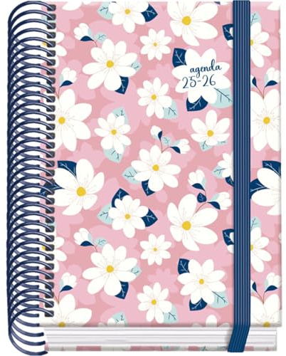 Dohe - Agenda Scolaire 2025 2026 - Jour Page, Taille A6 (12x17 cm), Espagnol et Anglais, Septembre à Juin, Reliure Spirale et Gomme, Couverture Rigide, 4 Pages de Stickers - PRIME Camomille